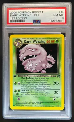 2000 Pokemon Team Rocket First Edition Dark Weezing Holo #14/82 PSA 8 - Image 1