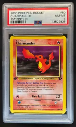 2000 Pokemon Team Rocket First Edition Charmander #50/82 PSA 8 - Image 1
