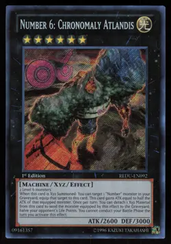 Number 6: Chronomaly Atlandis REDU-EN092 Secret Rare 1st Edition Yu-Gi-Oh - Image 1