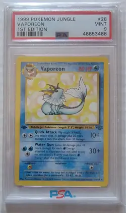 Pokemon 1999 Vaporeon #28 Jungle 1st Edition Mint PSA 9 - Image 1