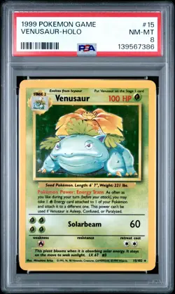 1999 POKEMON BASE SET UNLIMITED #15 VENUSAUR-HOLO PSA 8 - Image 1