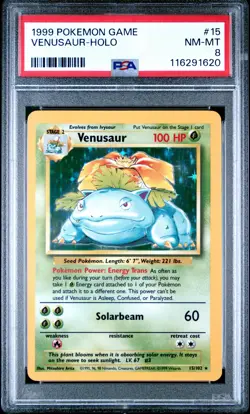 1999 POKEMON BASE SET UNLIMITED #15 VENUSAUR-HOLO PSA 8 - Image 1
