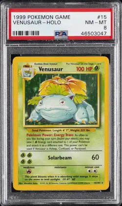 1999 POKEMON BASE SET UNLIMITED #15 VENUSAUR-HOLO PSA 8 - Image 1