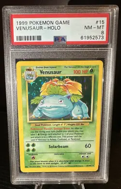 1999 POKEMON BASE SET UNLIMITED #15 VENUSAUR-HOLO PSA 8 - Image 1