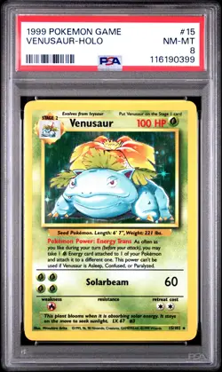 1999 POKEMON BASE SET UNLIMITED #15 VENUSAUR-HOLO PSA 8 - Image 1