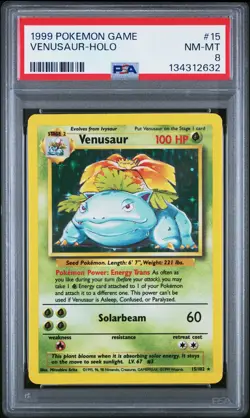 1999 POKEMON BASE SET UNLIMITED #15 VENUSAUR-HOLO PSA 8 - Image 1