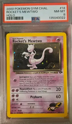 Pokemon TCG Rockets Mewtwo Gym Holo Card 14/132. PSA 8. NM/MINT. SWIRL! 💫 - Image 1