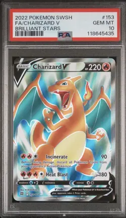 PSA 10 Pokemon Brilliant Stars Full Art Holo Rare Charizard V 153/172 GEM MINT - Image 1