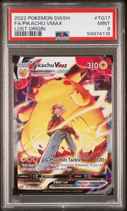 2022 Pokemon Sword & Shield Lost Origin Pikachu VMAX #TG17 FA PSA 9 MINT - Image 1