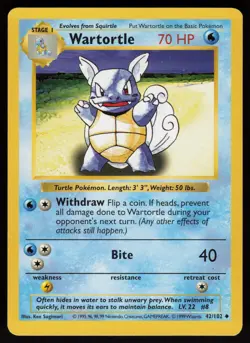 Wartortle 42/102 Uncommon Shadowless Base Set Pokemon - Image 1