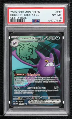 Team Rocket's Crobat ex Ultra Rare Pokemon Destined Rivals (DRI) PSA 8 - Image 1