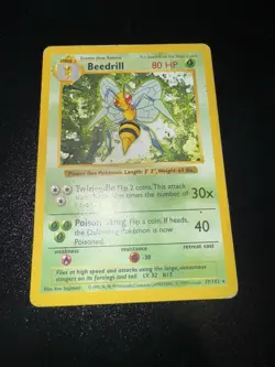 Pokemon Tcg Beedrill [Shadowless] #17 Pokemon Base Set MP Card - Image 1