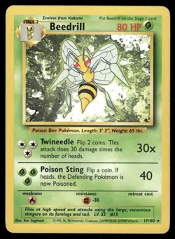 Beedrill 1999 Base Set Unlimited WOTC Vintage Pokemon Card 17/102 (LP-NM) - Image 1