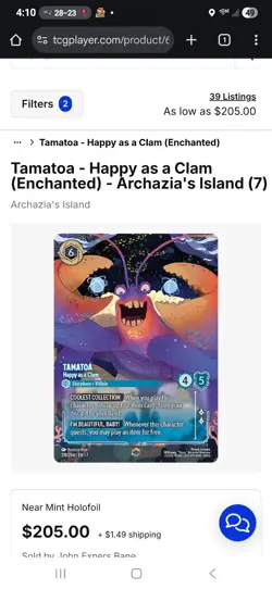 Disney Lorcana Archazia's Island: TAMATOA Happy as a Clam ENCHANTED FOIL 219/204 - Image 3