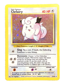 Vintage 1999 Pokemon Unlimited Clefairy Rare Holo Card # 5/102 - Image 1