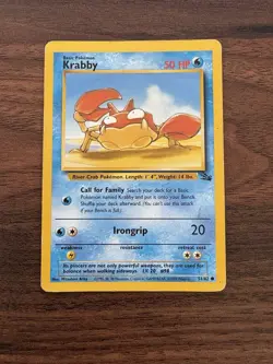 Vintage Krabby Pokemon Card 51/62 Fossil Unlimited Common MP - Image 1