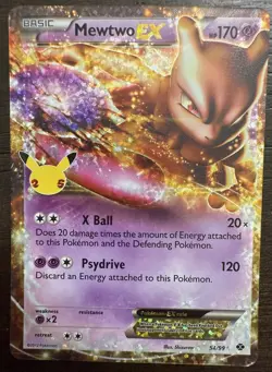 Pokemon Mewtwo EX Celebrations Classic Collection Holo 54/99 Basic Psychic Card - Image 1