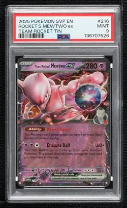 Team Rocket's Mewtwo ex (Team Rocket Fall 2025 Tin) Pokemon Black Star PSA 9 - Image 1