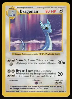 Dragonair 18/102 Rare Shadowless Base Set Pokemon - Image 1