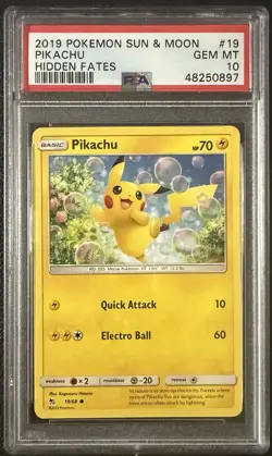 2019 Pokemon Pikachu Sun & Moon Hidden Fates PSA 10 Gem Mint - Image 1