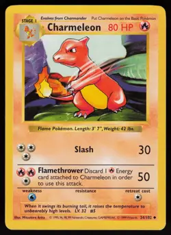 Charmeleon 24/102 Uncommon Shadowless Base Set Pokemon - Image 1