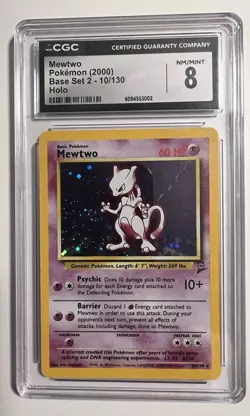 🎯Mewtwo Pokemon TCG Base Set 2 10/130 Holo Rare CGC 8 English 2000 w/swirl - Image 1
