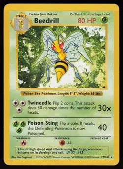 Beedrill 17/102 Rare Shadowless Base Set Pokemon - Image 1