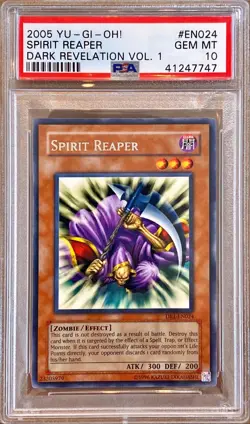 Yu-Gi-Oh! PSA 10 GEM-MT 'Spirit Reaper' DR1-EN024 ~SILVER LETTER RARE~ COMPLETER - Image 1