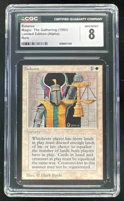 1993 Magic the Gathering Limited Edition Alpha Balance Rare CGC 8 - Image 1