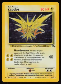 Zapdos 15/62 Rare Fossil Holo Unlimited Pokemon - Image 1