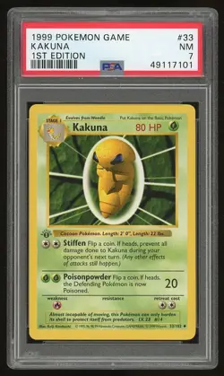 1999 Pokemon 1st Edition Shadowless Kakuna #33 PSA 7 - Image 1