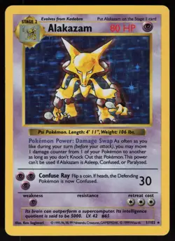 Alakazam 1/102 Shadowless Holo Rare Base Set Pokemon - Image 1