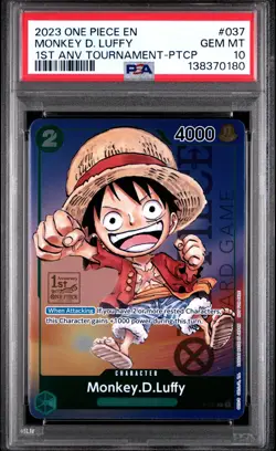 One Piece P-037 Luffy 1st Anniversary Tournament Participant Promo Anv PSA 10 - Image 1