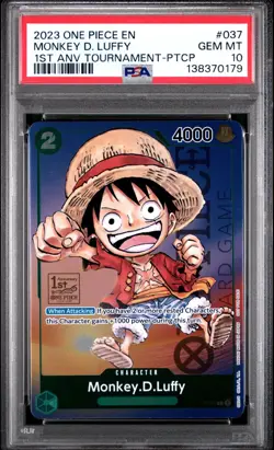 One Piece P-037 Luffy 1st Anniversary Tournament Participant Promo Anv PSA 10 - Image 1