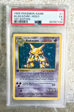 1999 Pokemon Base Set 1st Edition Alakazam Holo #1/102 PSA 5 EX - Very Clean! - Image 1