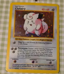 Pokemon TCG Clefairy Base Set Holo Card 5/102 Shadowless Rare - Image 1