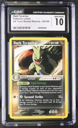 CGC 10 GEM MINT Dark Tyranitar 2004 EX Team Rocket Returns 20/109 Pokemon Card - Image 1