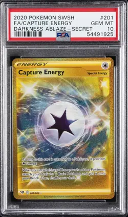 2020 POKEMON SWORD & SHIELD DARKNESS ABLAZE #201 FULL ART/CAPTURE ENERGY PSA 10 - Image 1