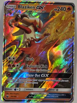 Pokemon TCG Blaziken GX Full Art 28/168, Celestial Storm NM Ultra Rare - Image 1