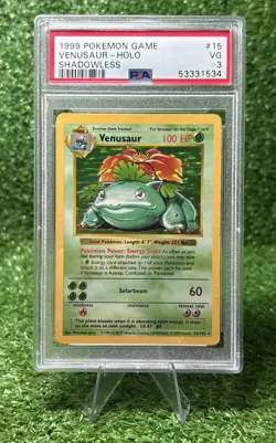 1999 POKEMON BASE SET SHADOWLESS #15 VENUSAUR-HOLO PSA 3 - Image 1