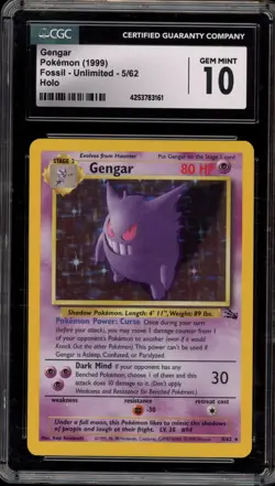 Pokemon Gengar Fossil Unlimited Holo Rare #5 CGC 10 Gem Mint - Image 1