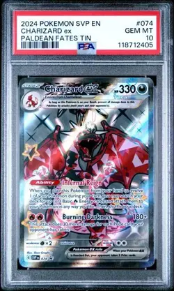 2024 Pokemon SVP EN Paldean Fates Tin Promo Shiny Charizard EX 074 PSA 10 GEM MT - Image 1