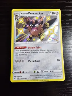 Galarian Perrserker SV087/SV122 Shining Fates Shiny Holo Rare Pokemon Card - NM - Image 1