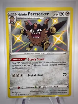 Galarian Perrserker - SV087/SV122 Shining Fates SHINY Holo Rare Pokemon NM/MINT - Image 1