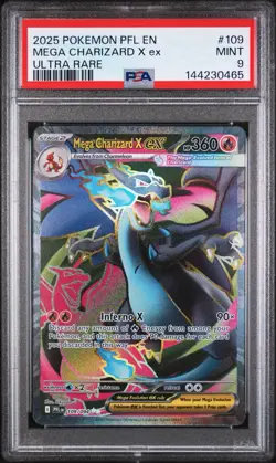 2025 POKEMON PFL EN-PHANTASMAL FLAMES #109 MEGA CHARIZARD X EX ULTRA RARE PSA 9 - Image 1