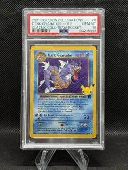 2021 POKEMON CELEBRATIONS DARK GYARADOS HOLO TEAM ROCKET PSA 10 GEM MT #8/82 - Image 1