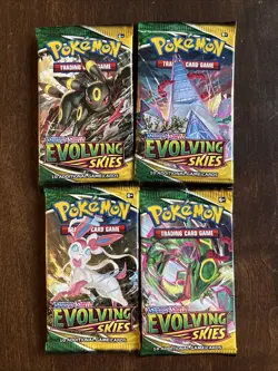 Pokemon TCG Evolving Skies Booster Packs - Complete Art Set of 4 Sealed Packs 820650808777 - Image 1