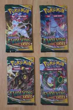 Pokemon TCG Evolving Skies Booster Packs - Complete Art Set of 4 Sealed Packs - Image 1