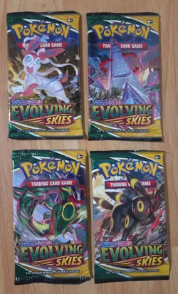 Pokemon TCG Evolving Skies Booster Packs - Complete Art Set of 4 Sealed Packs - Image 1