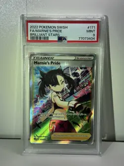 2022 POKEMON SWORD & SHIELD BRILLIANT STARS #171 FULL ART/MARNIE'S PRIDE PSA 9 - Image 1